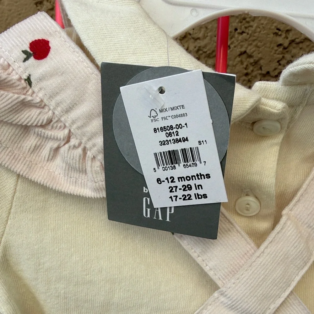 New GAP Baby Set Cream Bodysuit/Light Pink Corduroy Dress With Floral Design
